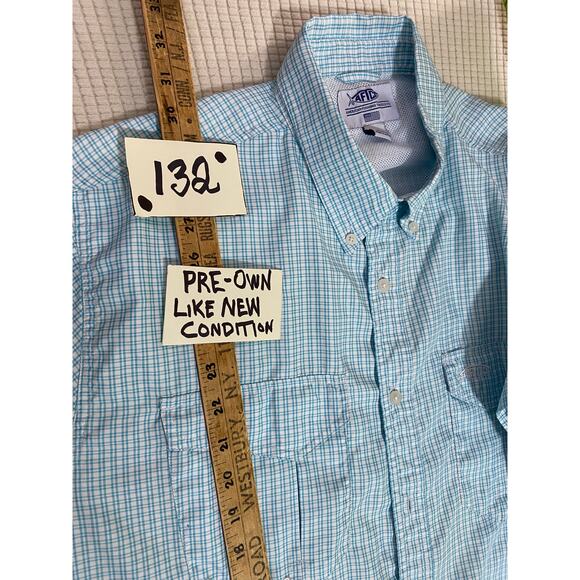 AFTCO Light Blue Plaid Short Sleeve Button-Up Shirt Size Large 100% Polyester - Picture 3 of 9